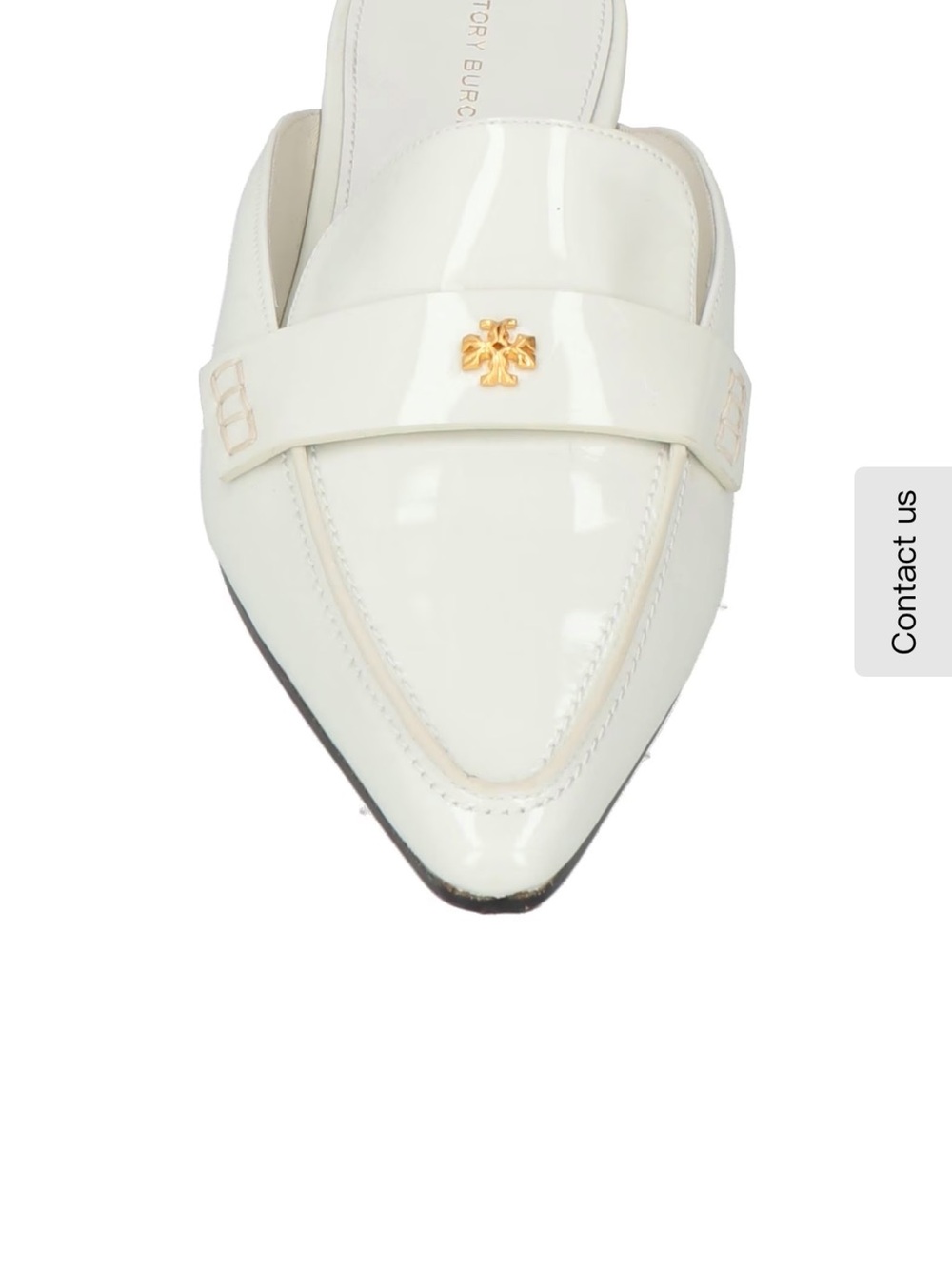 Tory Burch Cream Patent Leather Pointed Slip-On Mule with Gold Logo